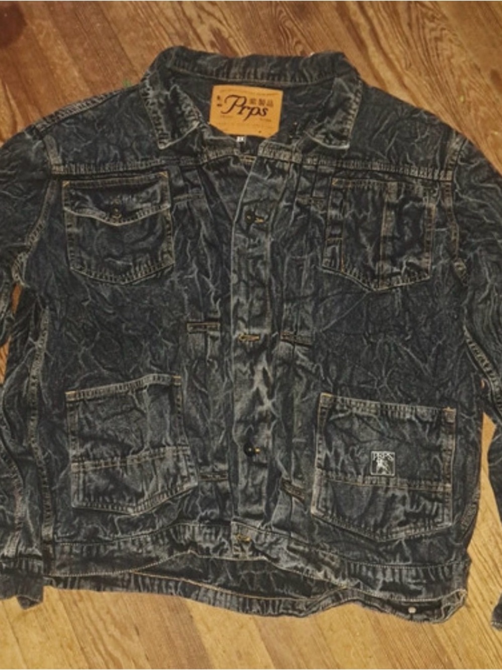 PRPS Men's Crinkled Dark Denim Jacket - Indigo Black Wash